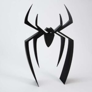 3D printed spider logo ornament in black PLA front view
