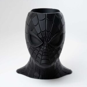 Spiderman mask pen holder front view showing web texture