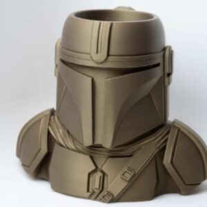 Mandalorian can holder mug front view 3D printed bust stein