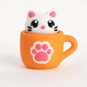 cat clicky cup fidget orange cup with paw print and kawaii cat