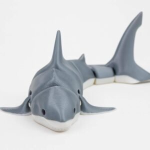 articulated great white shark 3D printed in PLA front view
