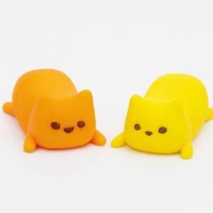 Flexi cat fidget toy Springy Kitty in yellow and orange PLA