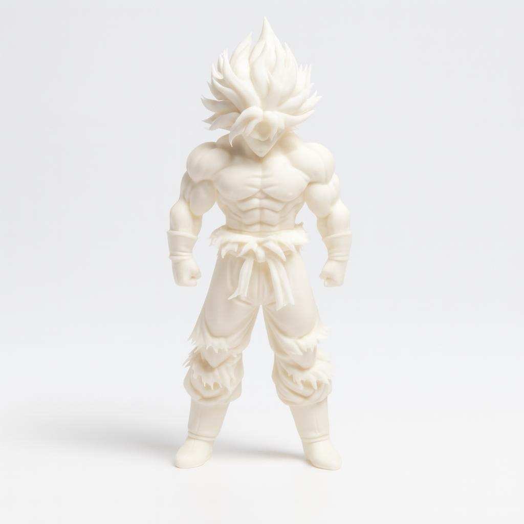 Super Saiyan 3D Printed Figure front view unpainted PLA