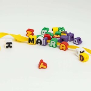 custom name keychain charm letter beads on yellow cord spelling M A I R A