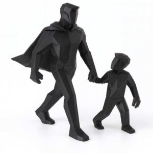 father and son statue minimalist hero set in black PLA