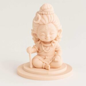 Baby Shiva chibi statue front view on stepped round base
