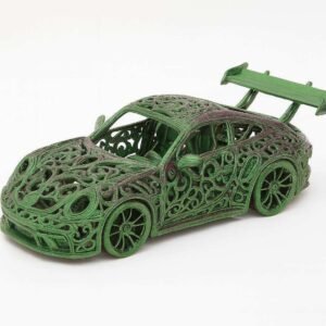 Porsche 992 GT3 Voronoi model green PLA front three-quarter view