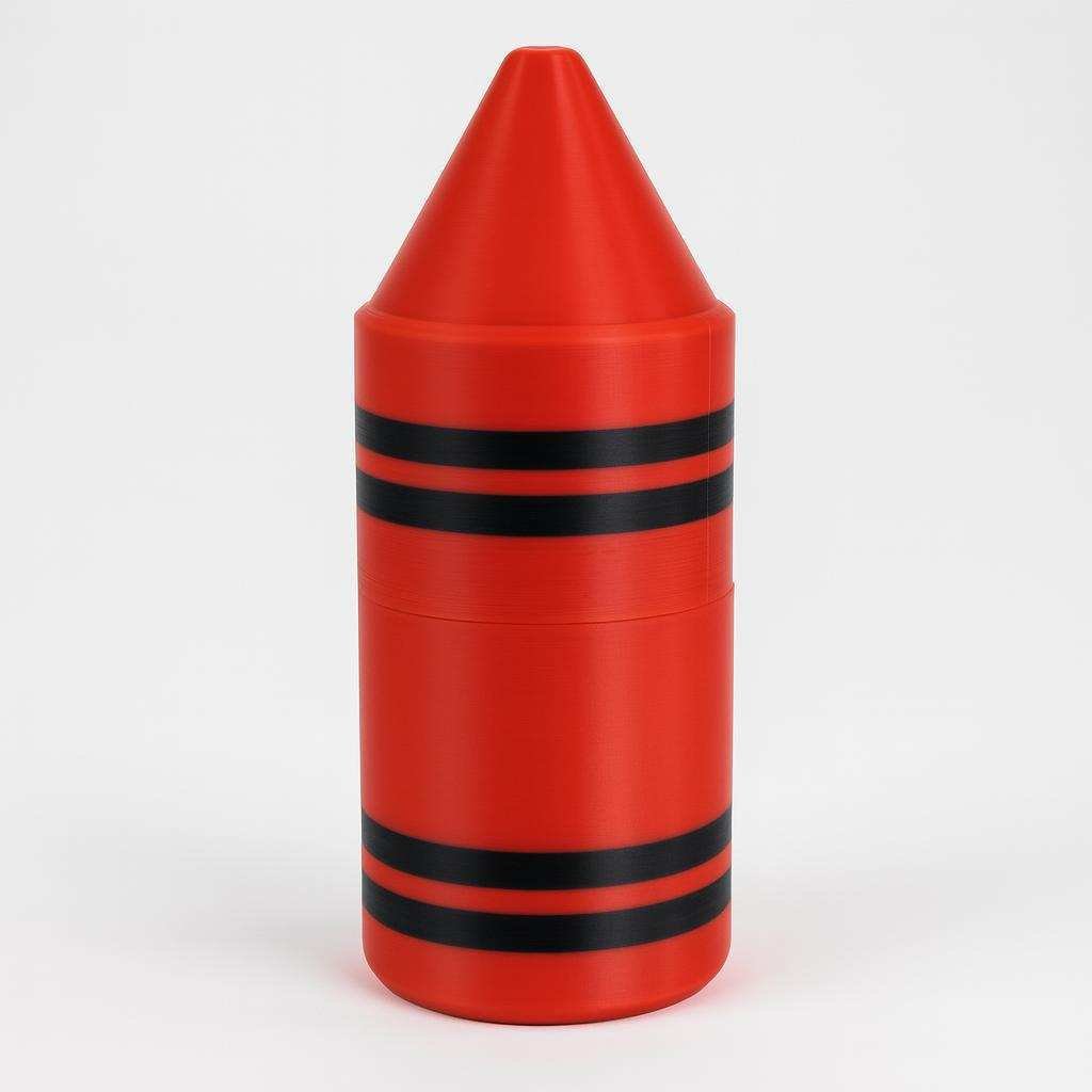 Crayon holder container case in red with black accent bands
