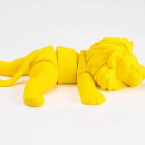 Flexi articulated lion toy in yellow PLA lounging pose