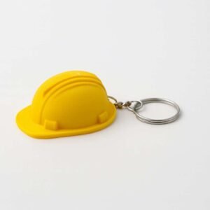 Construction helmet keychain in yellow PLA with metal split ring