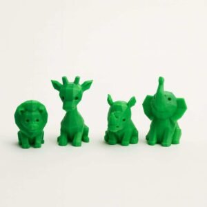 Mini safari animal figurines pack of 4 in green PLA (lion giraffe rhino elephant)