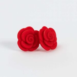 rose stud earrings in red with sculpted 3D printed petals