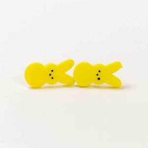 Easter bunny stud earrings in yellow PLA with dotted face detail