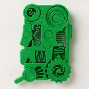 12-in-1 multi fidget toy in green PLA with multiple sliders and buttons
