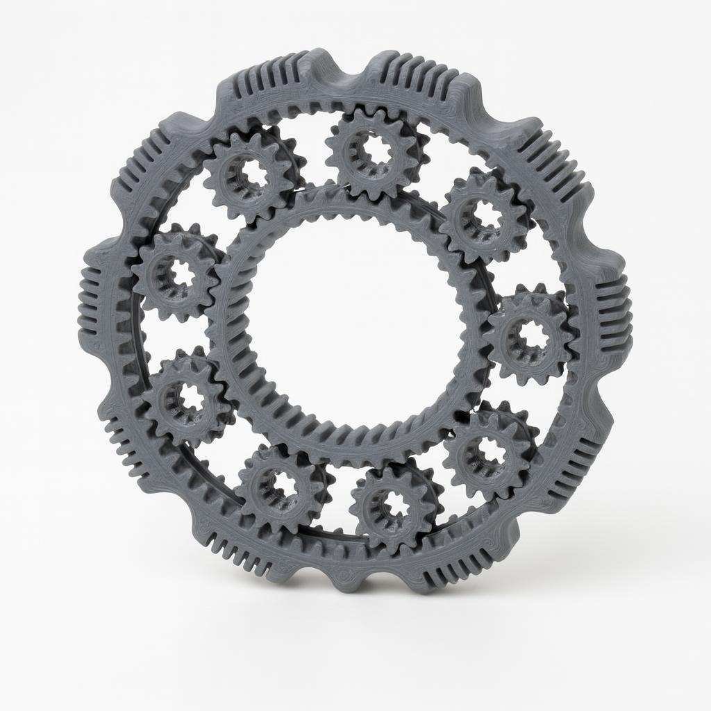 Planetary gear fidget spinner 3D printed in PLA with visible planetary gears