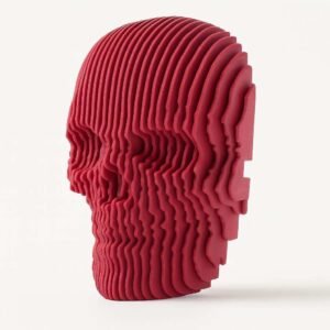 see through fidget skull in red layered contour profile