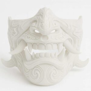 Wearable Half Oni Mask front view with tusks and teeth