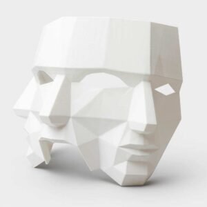 three faces Halloween decor low poly fear bust front view