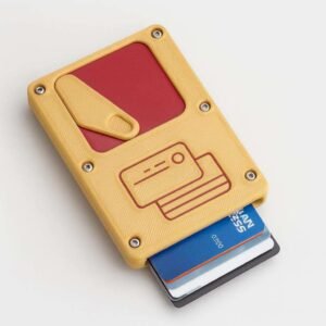 3D printed sliding card wallet showing cards ejected by thumb slider