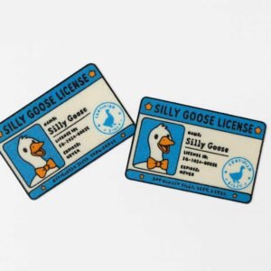 tap to pay card sleeve Silly Goose License design in blue and cream