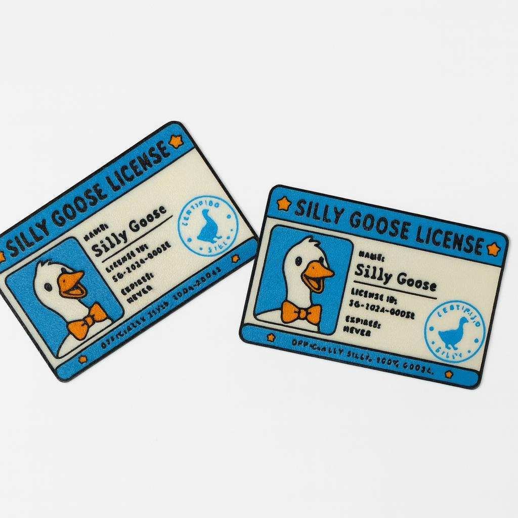 tap to pay card sleeve Silly Goose License design in blue and cream
