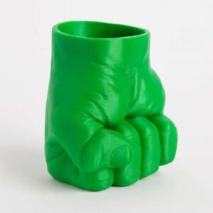 Superhero fist pen holder in green PLA with open cup top