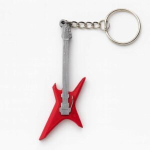 3D printed guitar keychain V-style electric in red with keyring