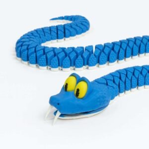 Articulated Snake Fidget Toy coiled blue Garry’s Snake with yellow eyes