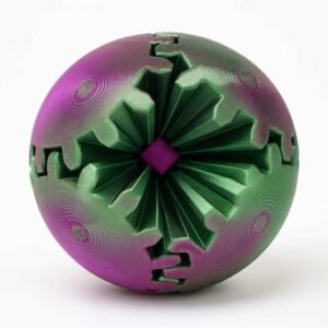 3D printed gear ball in PLA shown as a closed sphere