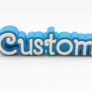 custom desk name plate in blue and white PLA with raised lettering