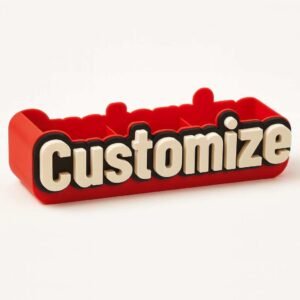 Custom name pen organizer tray with raised front lettering example