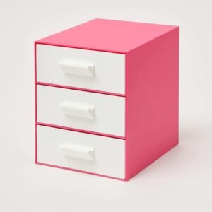 3 Drawer Locker Organizer with pink outer body and light drawer fronts
