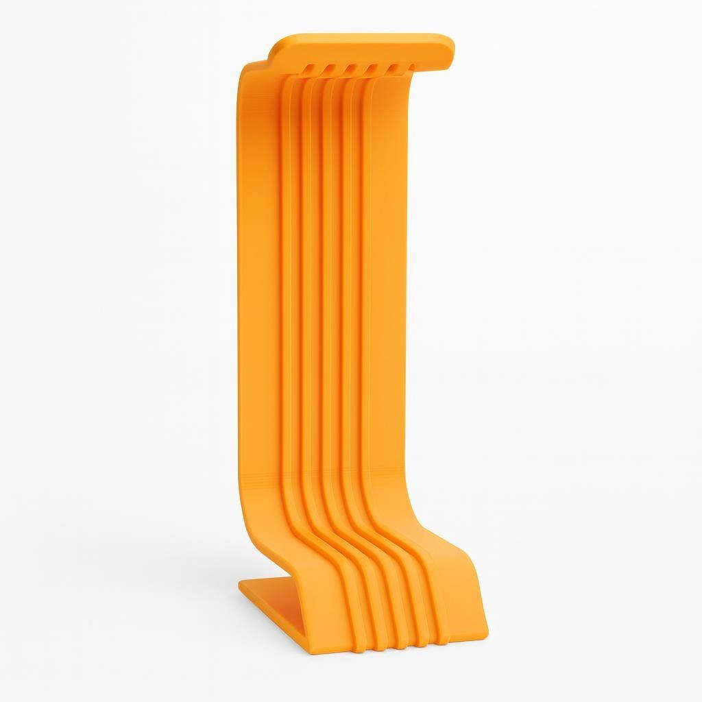 3D printed headphone stand side profile showing curved ribbed design