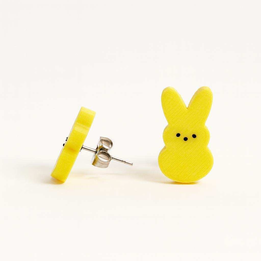 Side view of Easter bunny stud earrings showing stud post and butterfly back