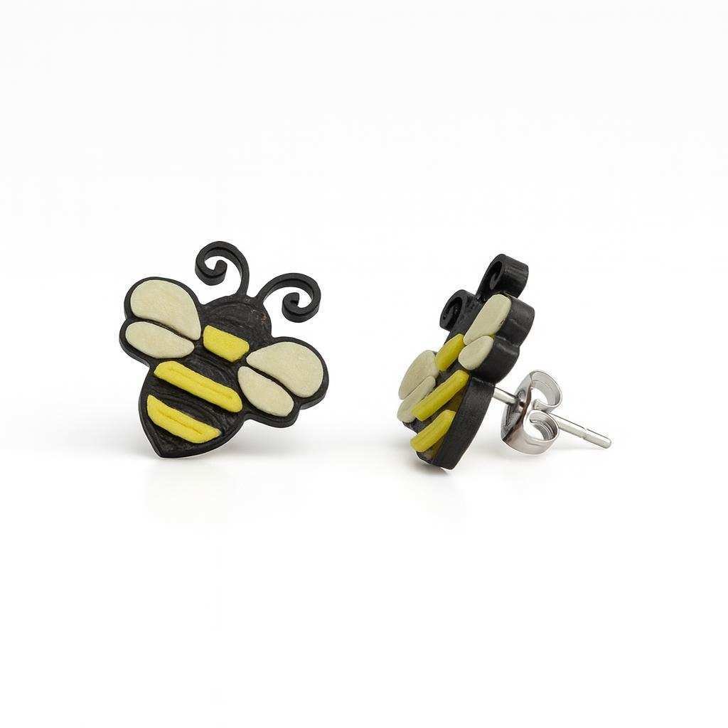 Side view of bumblebee stud earrings showing post and butterfly back
