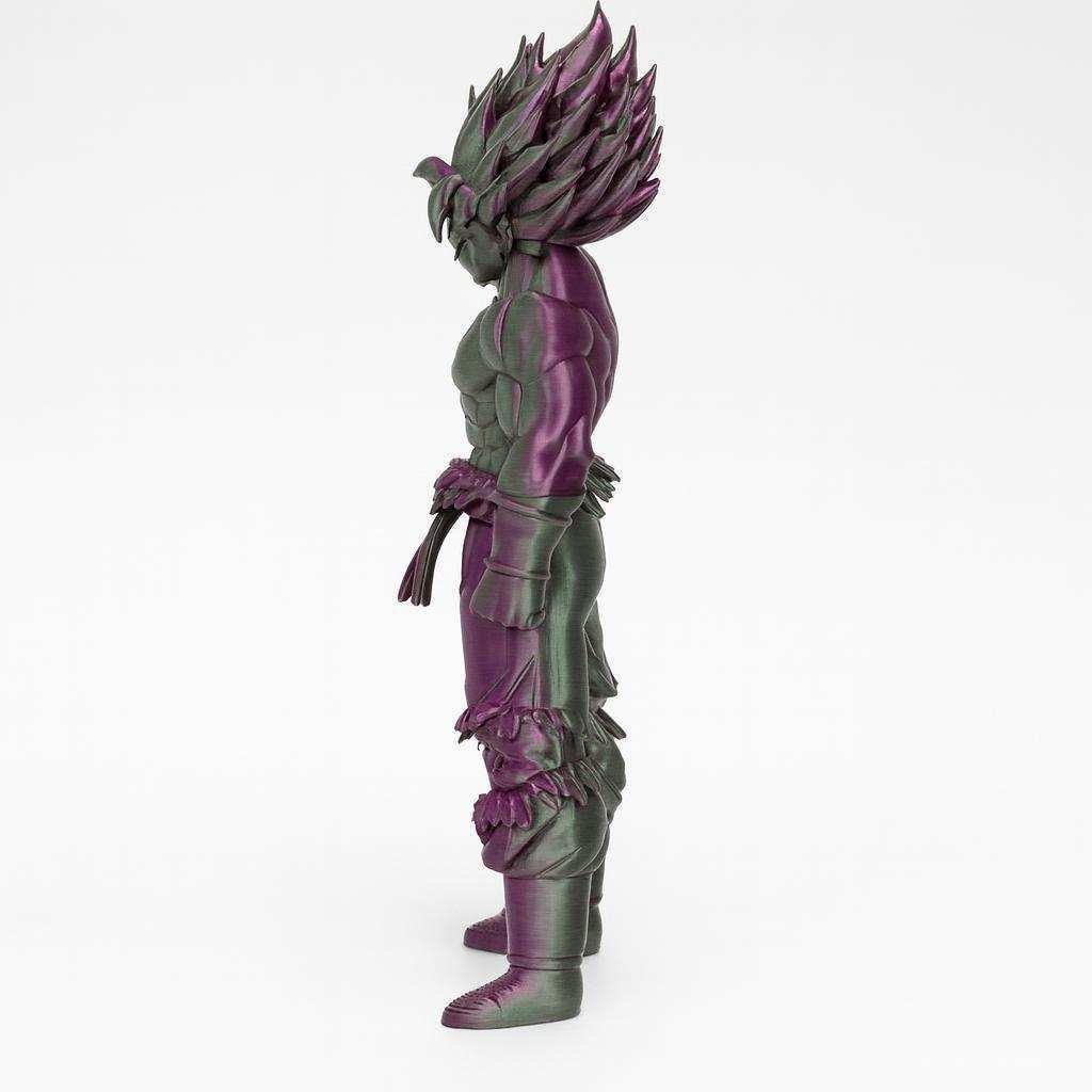 Dual color anime warrior figure side profile showing spiky hair
