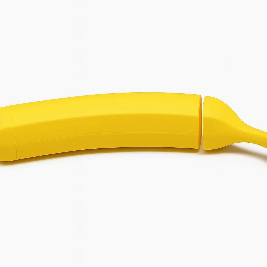Retractable banana sword showing the seam where the blade extends