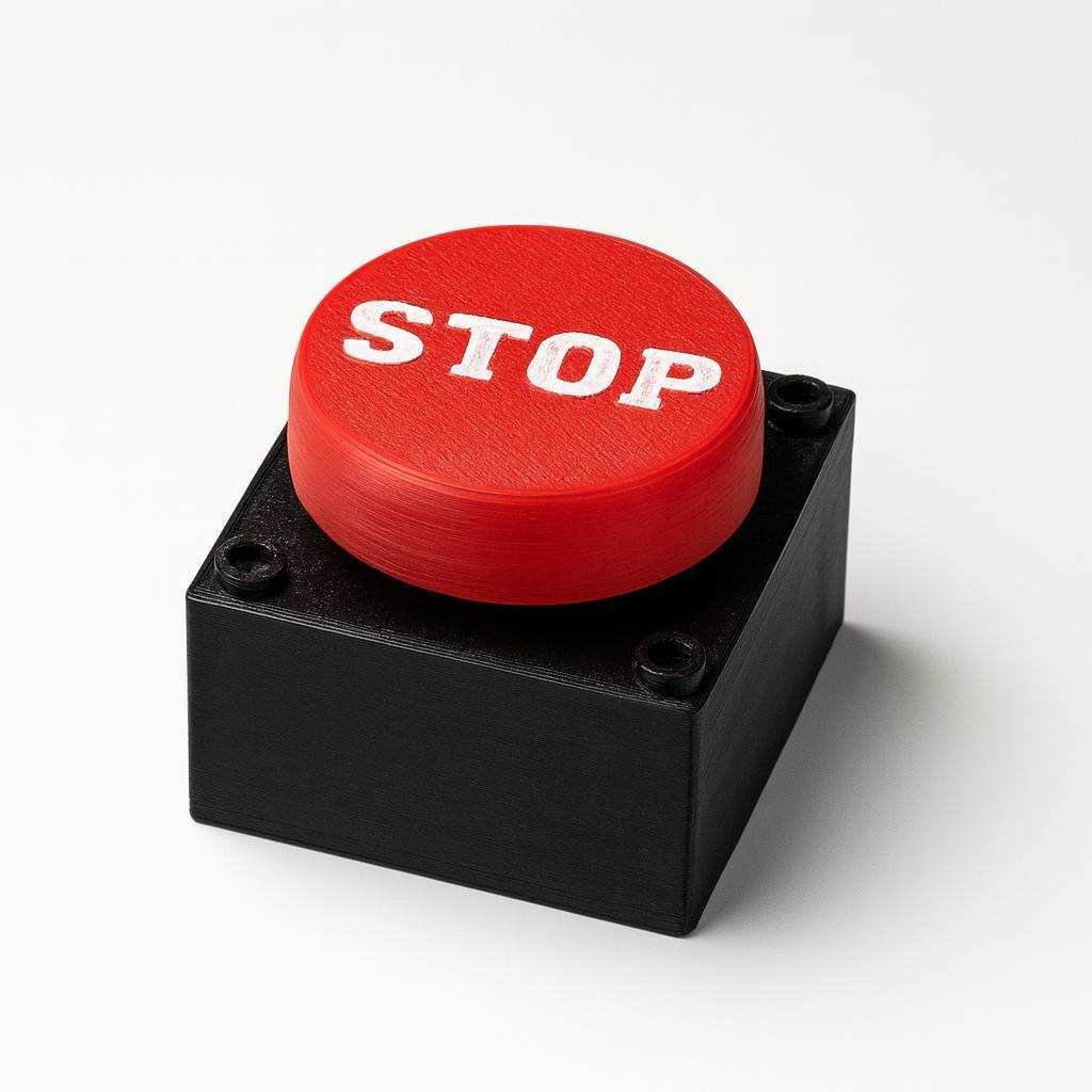 STOP button fidget clicker top view showing raised STOP lettering