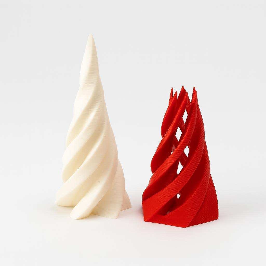 Two Twisty passthrough cone pieces shown side by side in solid colors