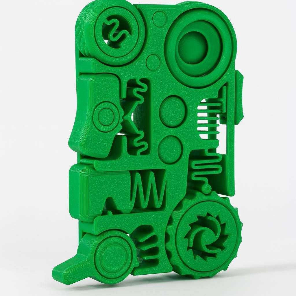 Angled view of green 12-in-1 multi fidget toy with gear-style wheel detail