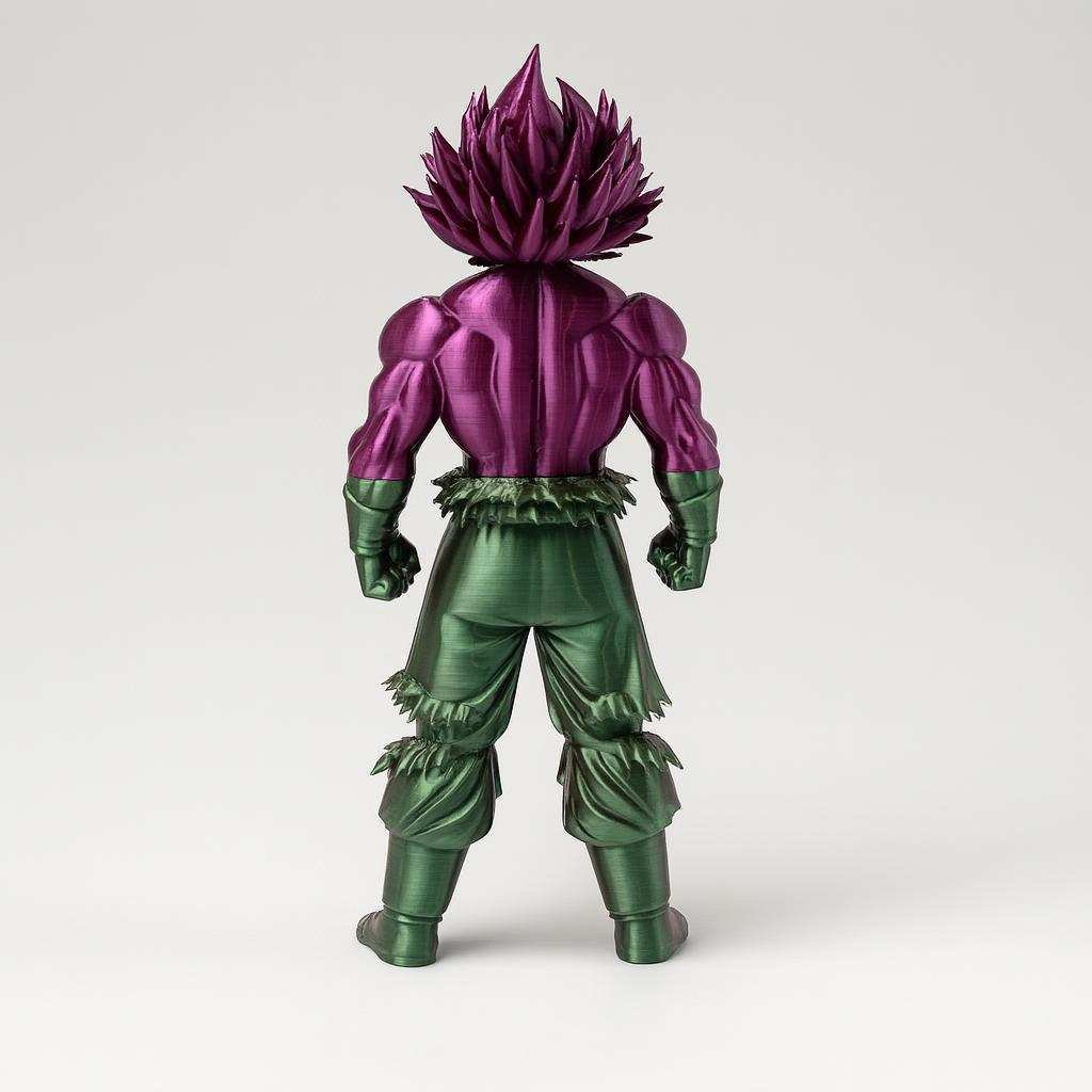 Back view of dual color anime warrior figure with two-tone finish