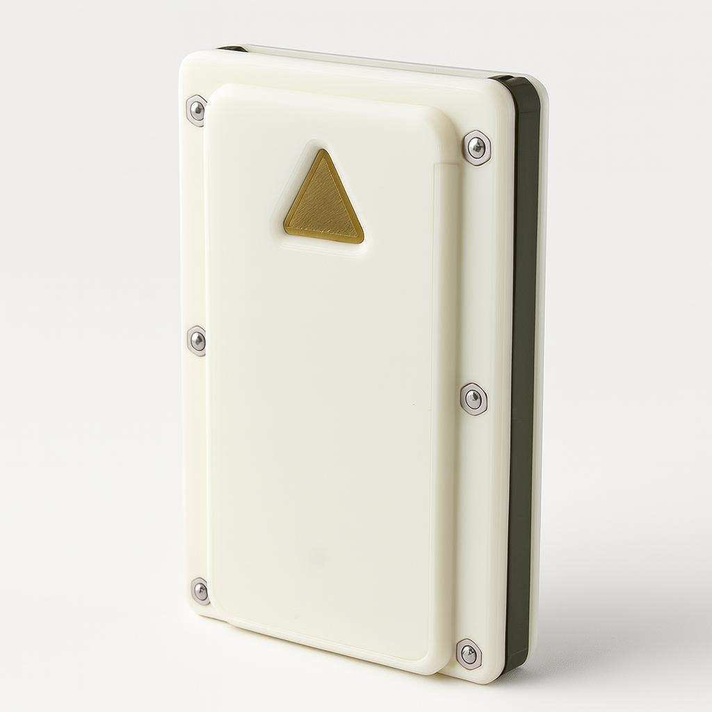 White modular sliding card cash wallet with triangular accent detail