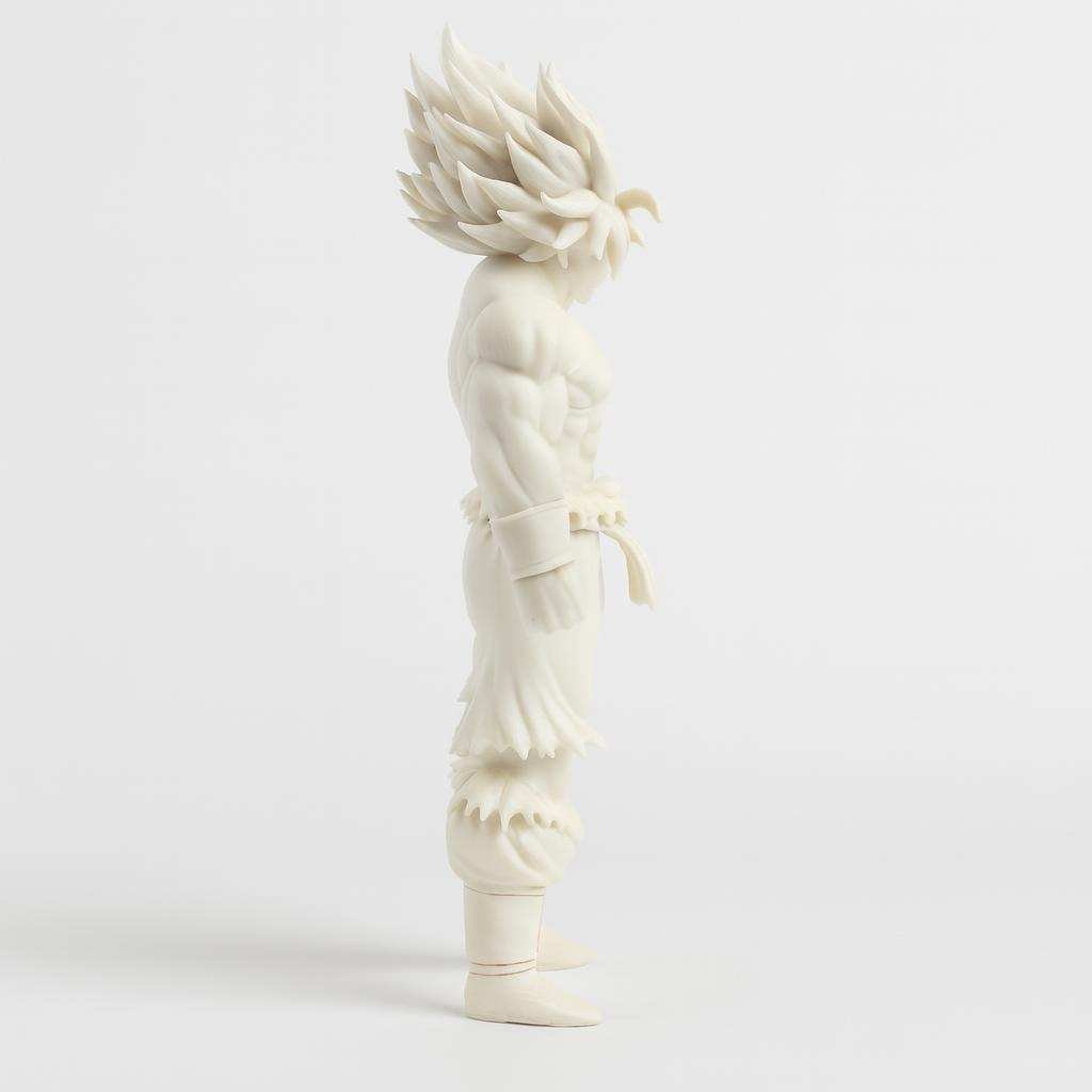 Unpainted PLA Super Saiyan style figure angled side view