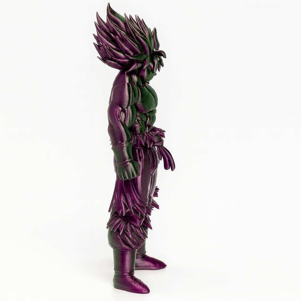 Angled side view of dual color anime warrior figure in PLA