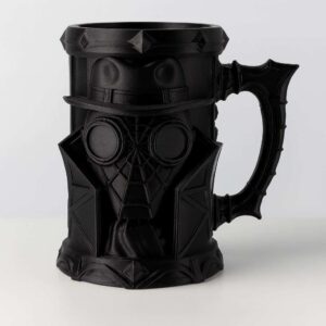 Noir-inspired can holder sleeve with handle in black PLA