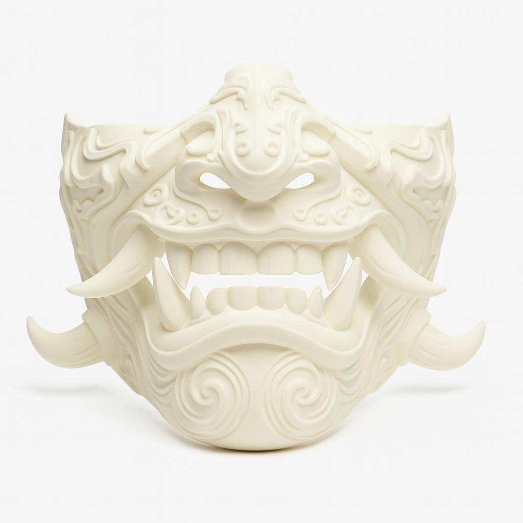 Unpainted PLA oni mask front view with eye openings