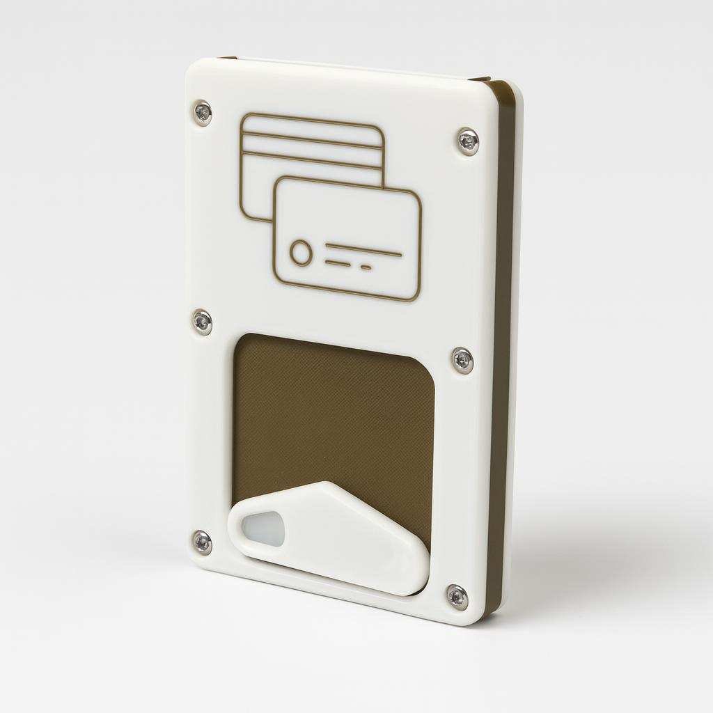 Close-up of wallet faceplate with card icon and sliding thumb piece