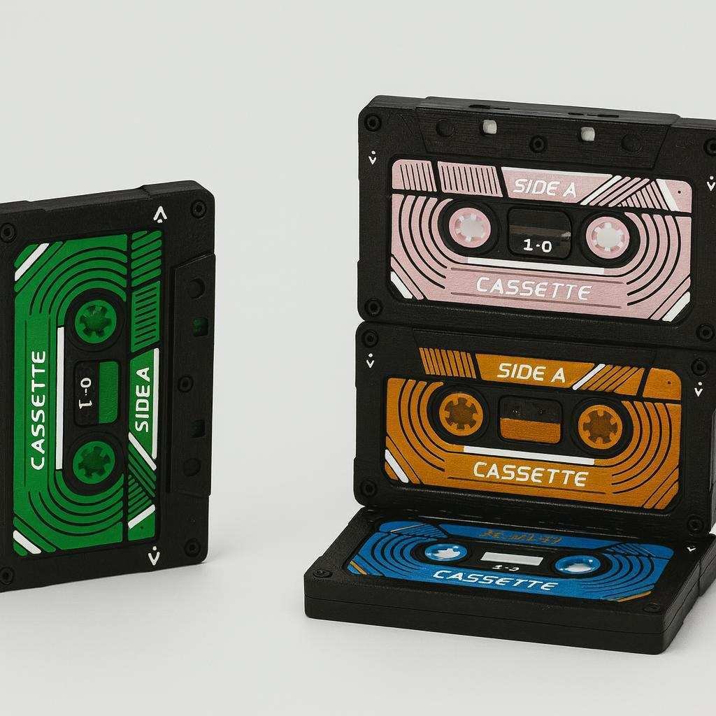 Stacked cassette card holder designs showing Side A and Side B variants