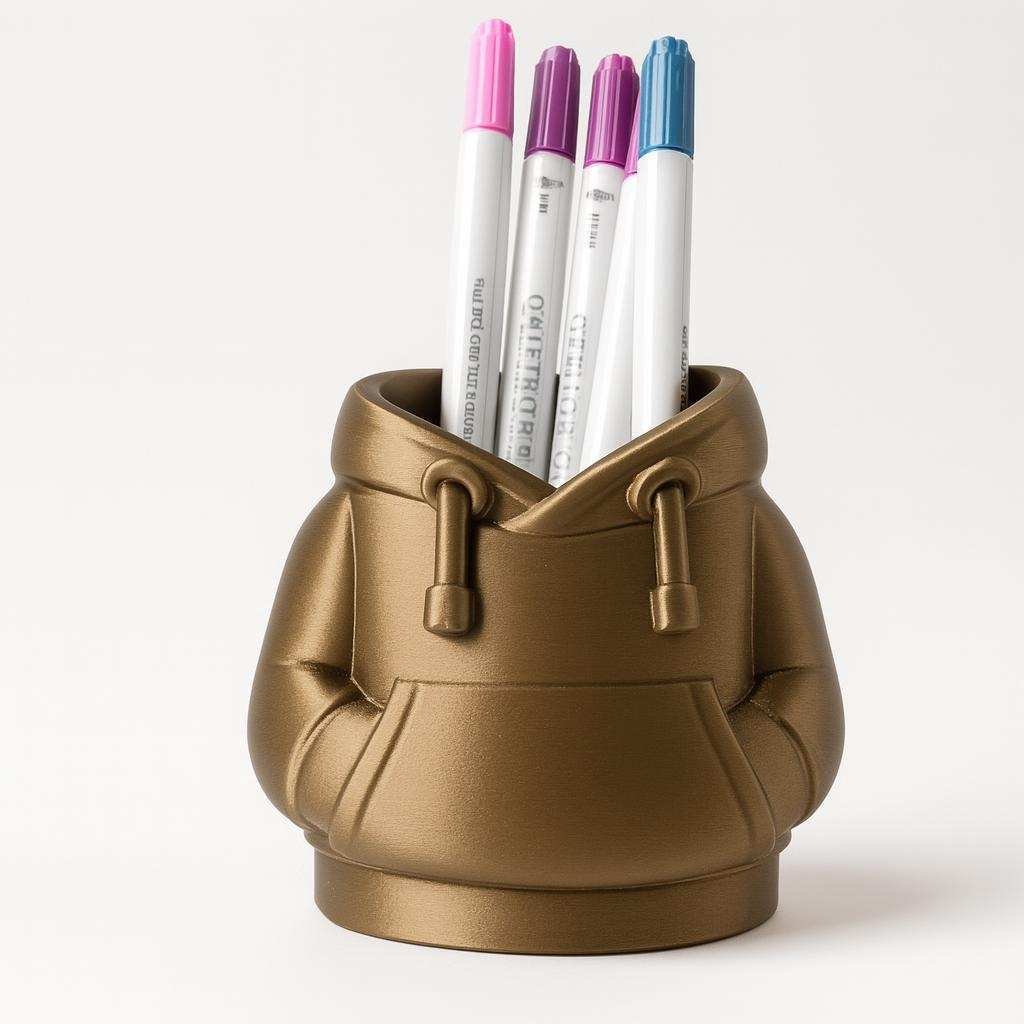 Hoodie pen holder holding markers and pens for desk organization