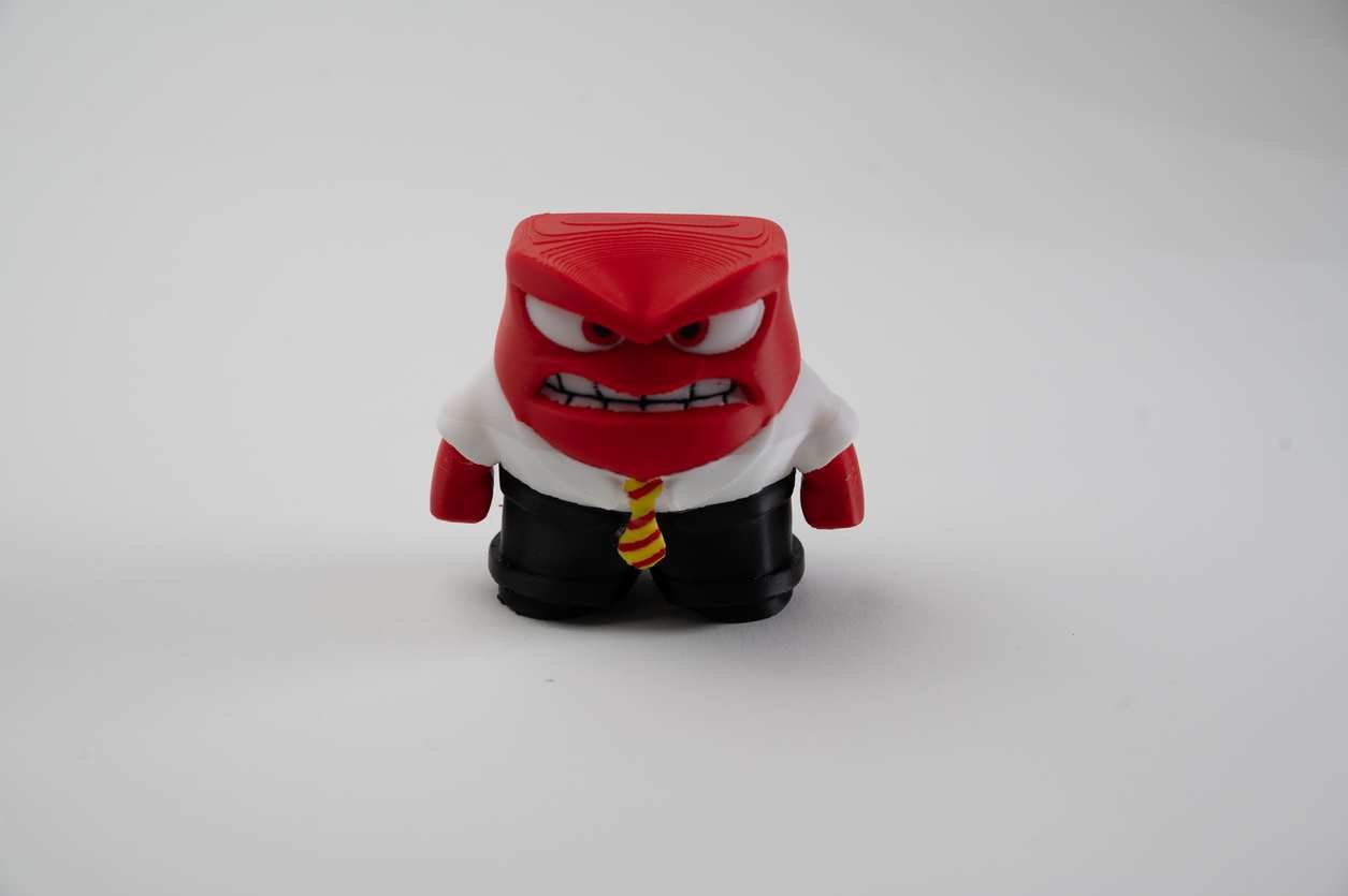3D printed anger figurine front view with suit and tie